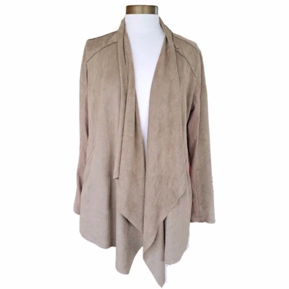 Blank NYC Cloud Nine Faux Suede Drape Waterfall Cardigan Jacket - Picture 2 of 10